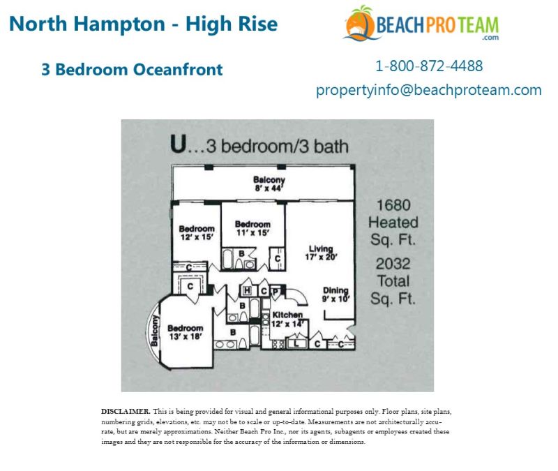 Kingston Plantation - North Hampton Floor Plan U - 3 Bedroom Ocean View